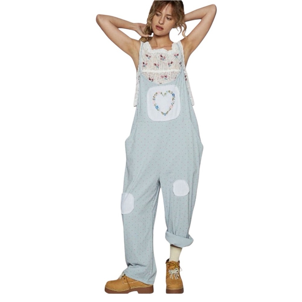 POL JUMPSUIT AND RIBBED PATCHWORK DETAILS WITH POCKETS IN POWDER BLUE SZ LARGE - Picture 5 of 8